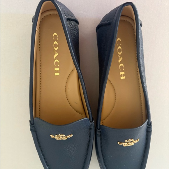 Coach Dark Blue Leather Loafers with Gold Accent - Picture 3 of 10